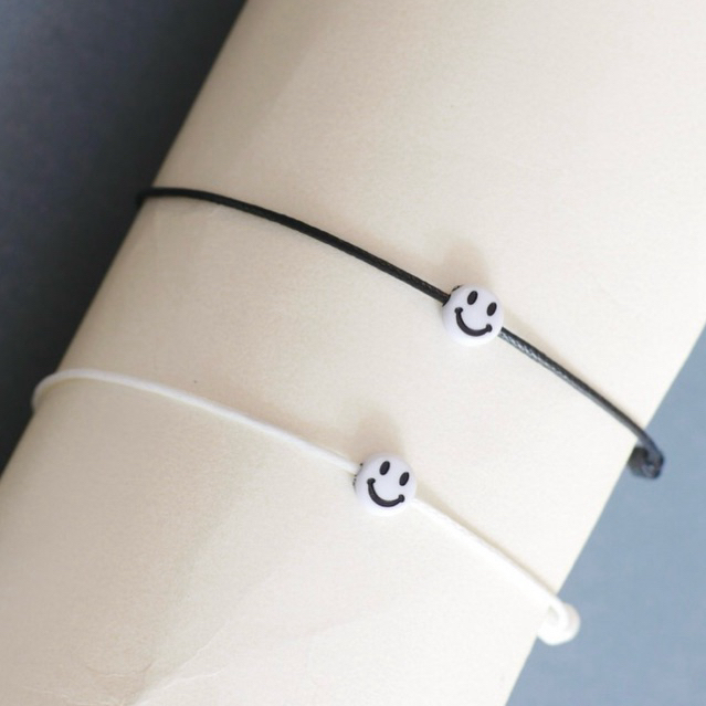 Gelang Couple Smile Emoji Tali Korea Waterproof Tali Satin Polos Emoticon Pria Wanita Bracelet Akses