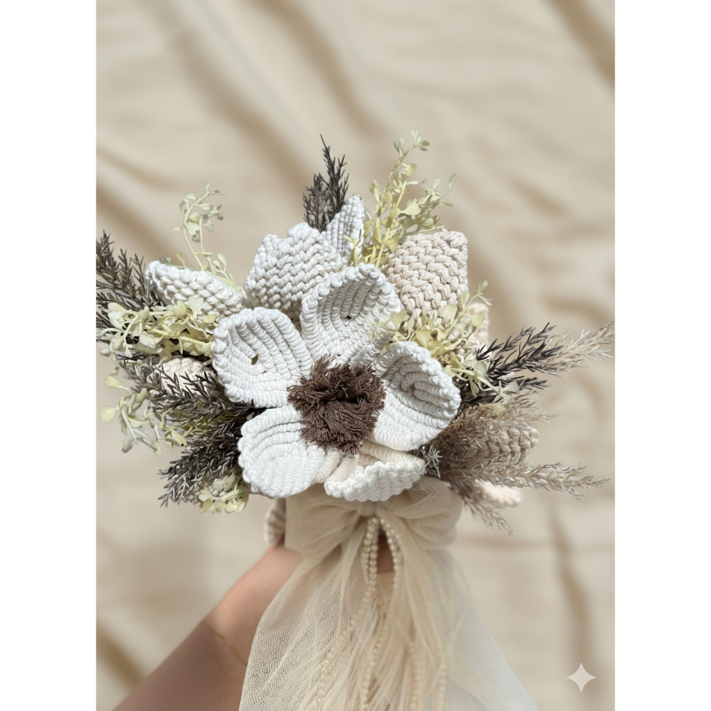 Rangkaian Bunga Rustic Hampers Dekorasi Pernikahan Macramé Bridal Bouquet Handmade Rustic Wedding Ac