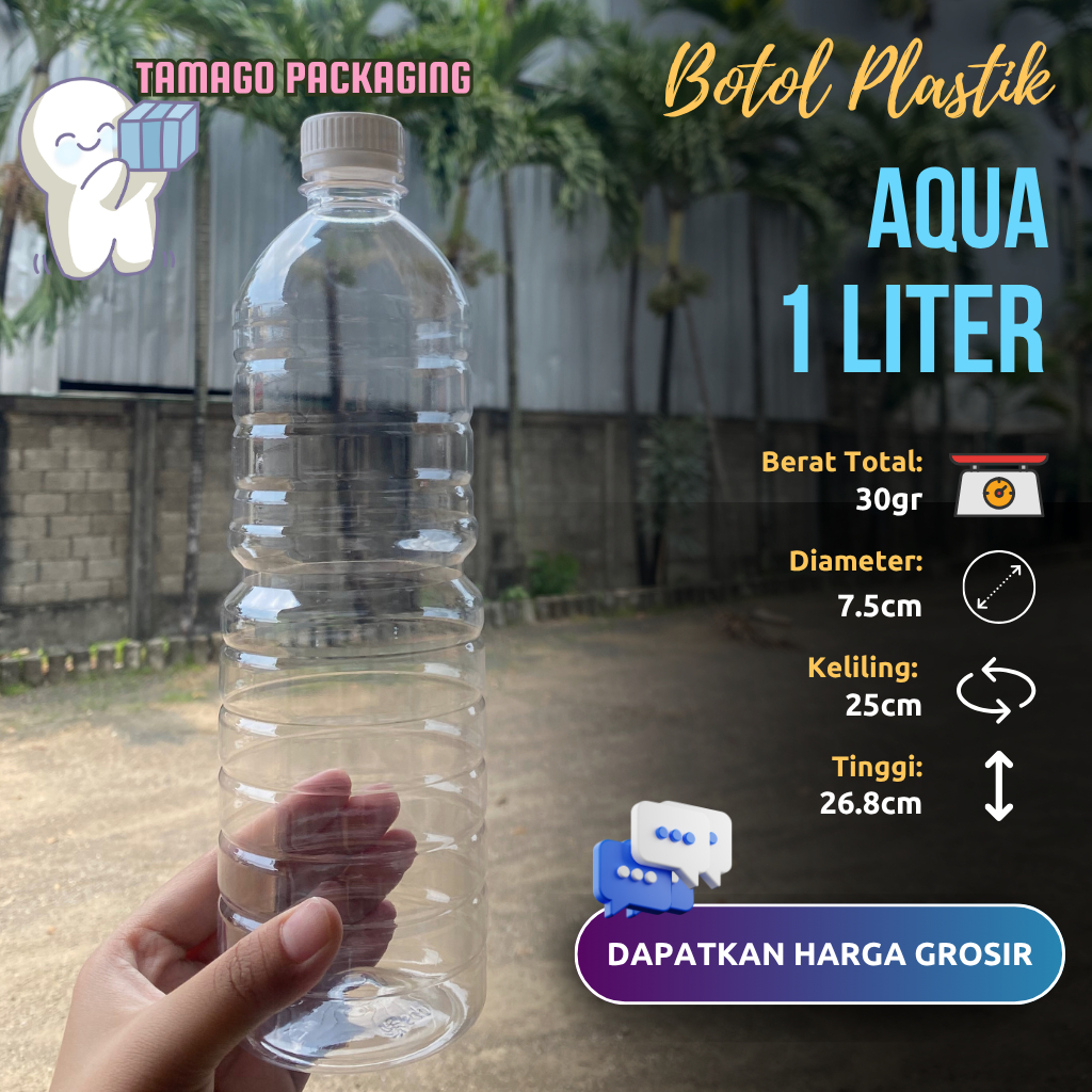 Botol Plastik 1Liter Aqua 1000ml LN Aneka Minuman Unik Lucu Kopi Susu Jus Juice PET