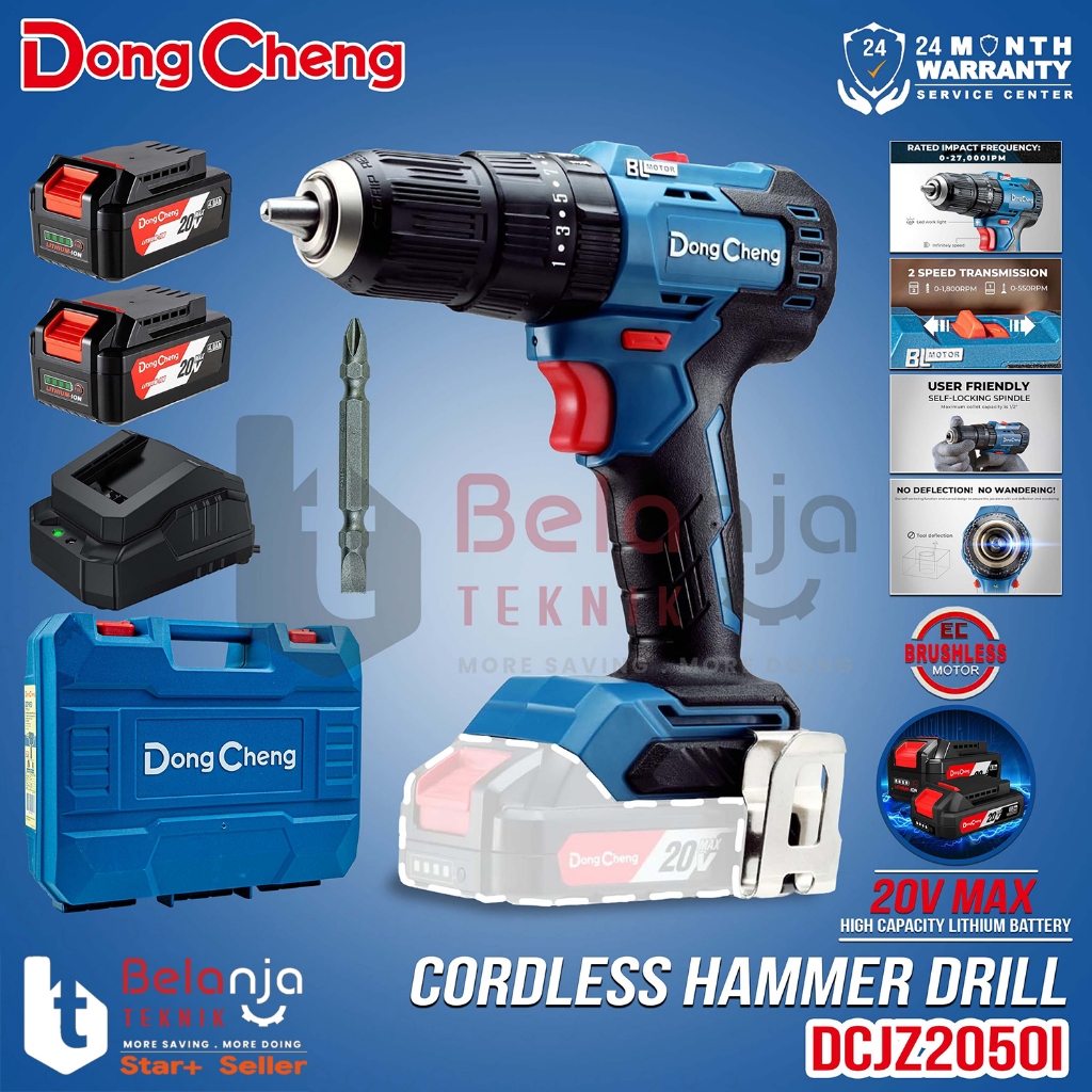 Bor Beton Baterai Dongcheng DCJZ2050i EM 20V Cordless Impact Drill Hammer 13 MM DCJZ 2050 i DCJZ2050