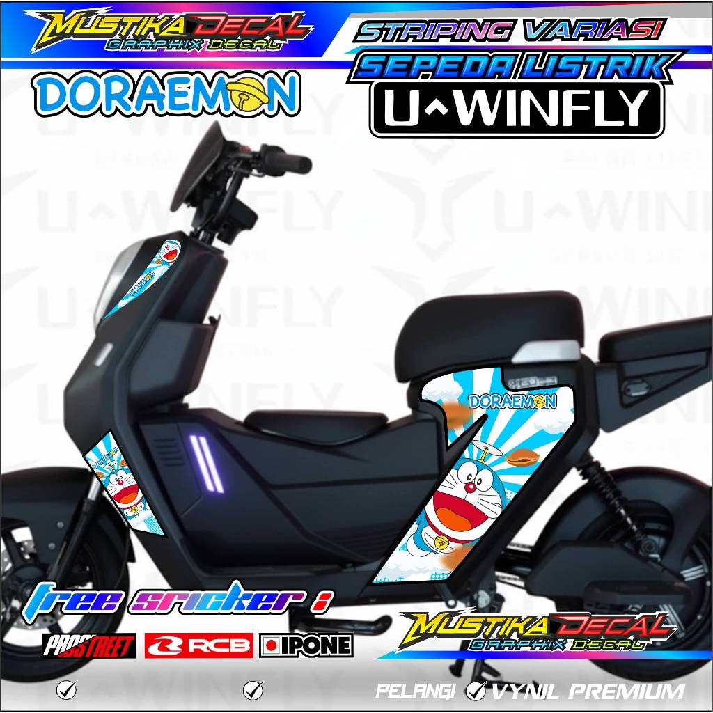 STRIPING VARIASI SEPEDA LISTRIK UWINFLY - DORAEMON EDITION / STICKER LIST VARIASI SEPEDA LISTRIK UWI