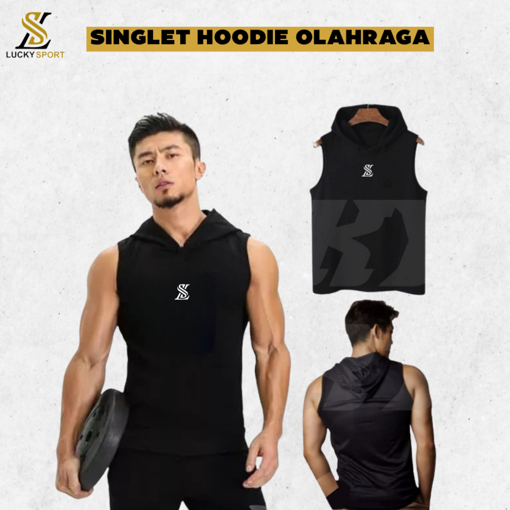 Singlet Manset Hoodie Hodie Lekbong Baselayer Olahraga Kupluk Gym Fitness Running