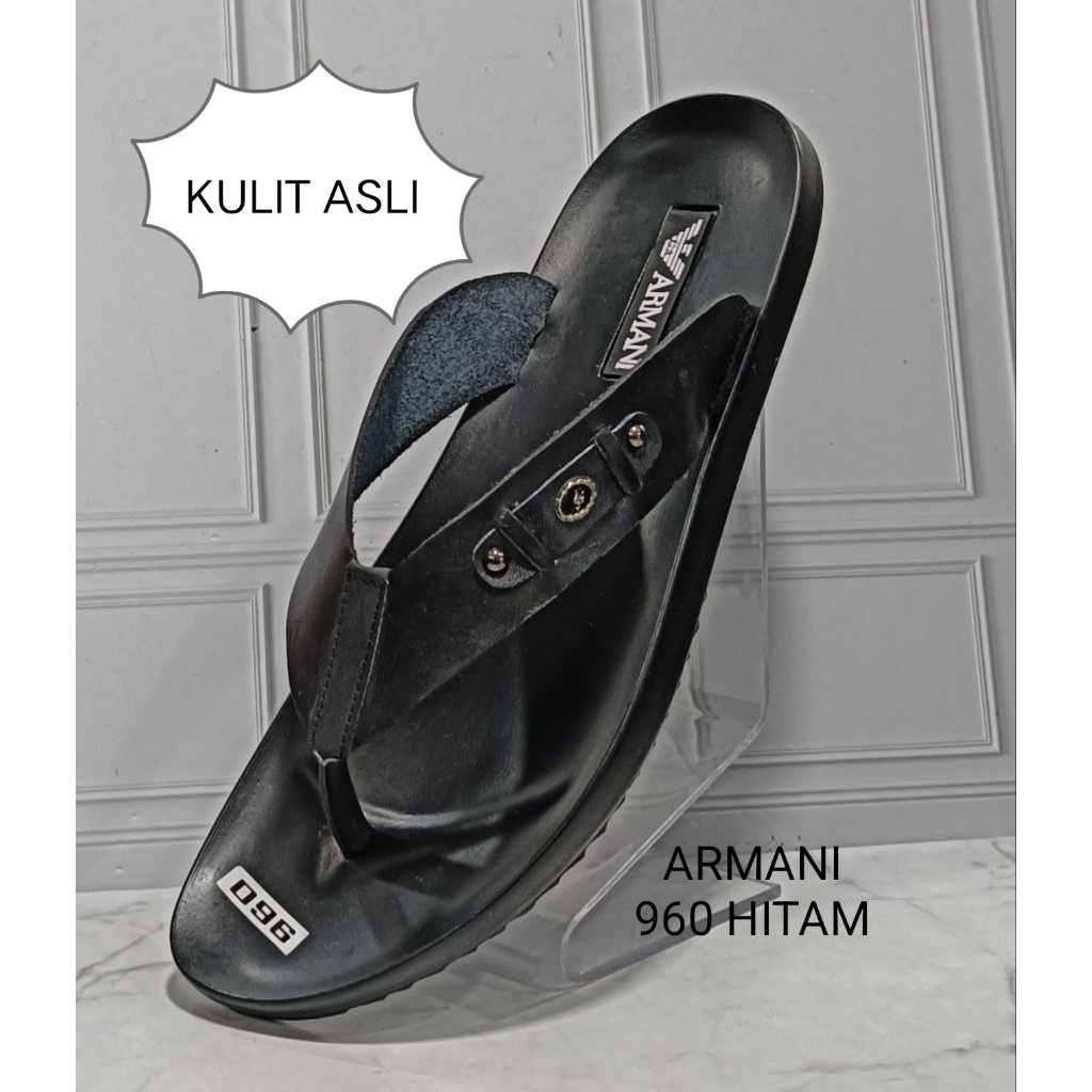 PROMO TURUN HARGA Sandal pria, sandal cowok,sandal jepit  , bahan kulit asli brand  ARMANI