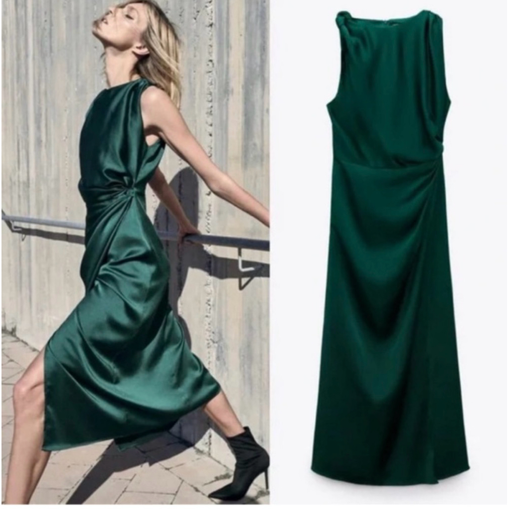 Zara dress satin green XS