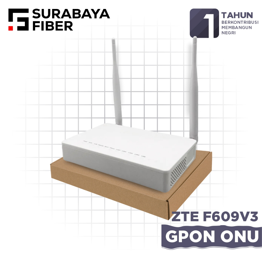 XPON ONU ZTE F609 V3 Unit Lengkap Dus + Adaptor Ori - Modem Router ONT GPON / XPON - OMCI VLAN Bridg