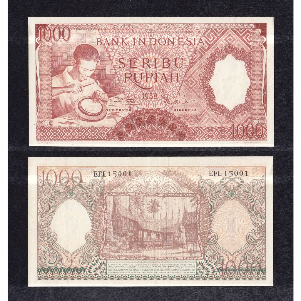 Uang kuno 1000 rupiah (coklat) tahun 1958 seri Pekerja