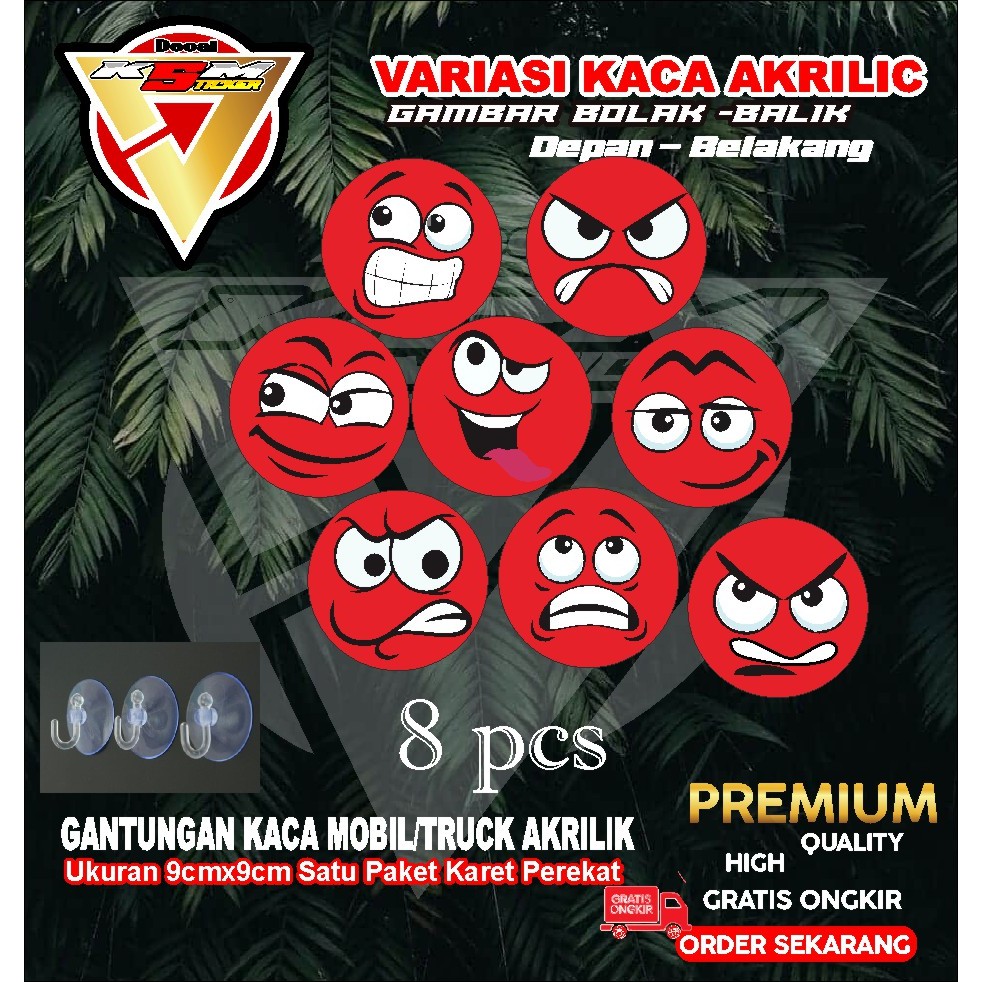 gantungan kaca akrilik bulat/variasi gantungan kaca akrilik mobil emot