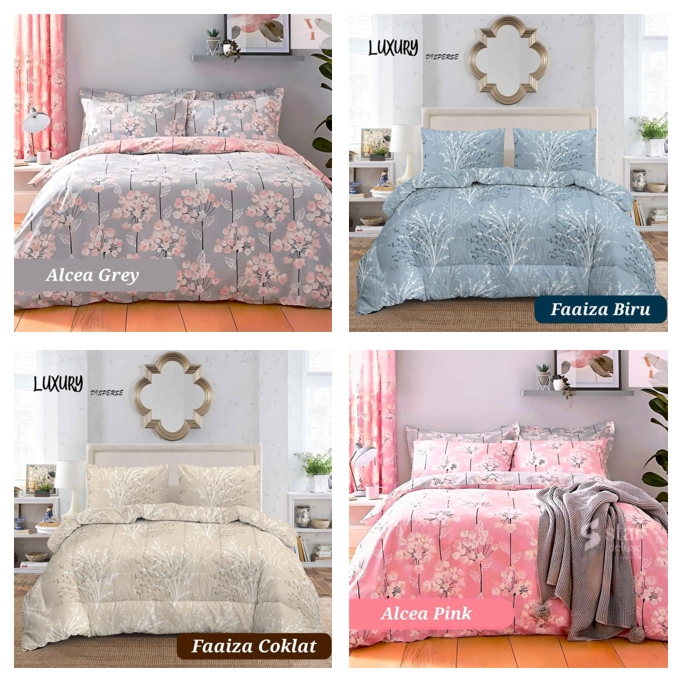 Sprei Microtex Motif Bunga Cantik Alcea | Seprei Single Double Dewasa Pria Wanita | Sprei Set Murah
