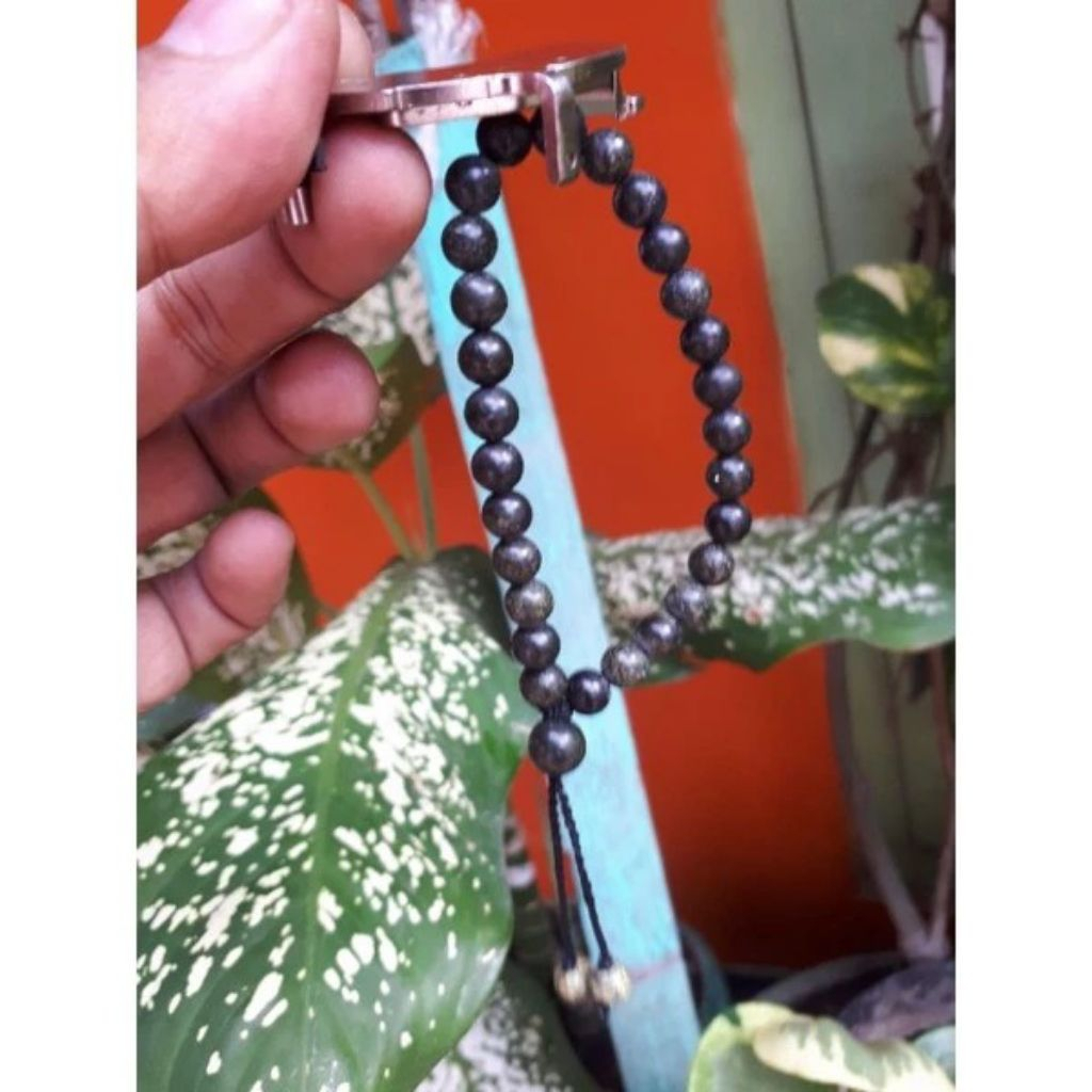 GELANG BATU BLACK JADE DIM 6 MM NEMPEL MAGNET