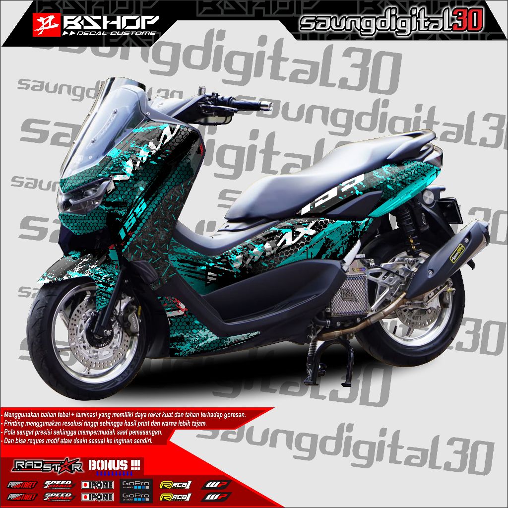 Sticker Decal Nmax 155 2021 Full Body Motif Grafis Gahar Variasi Warna Pilihan Free Tambah Nama+nmor