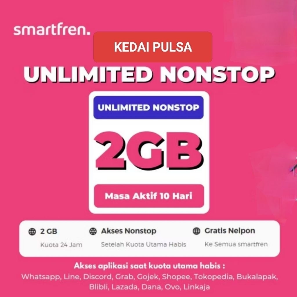 PAKET DATA SMARTFREN UNLIMITED NONSTOP 2GB 10HARI