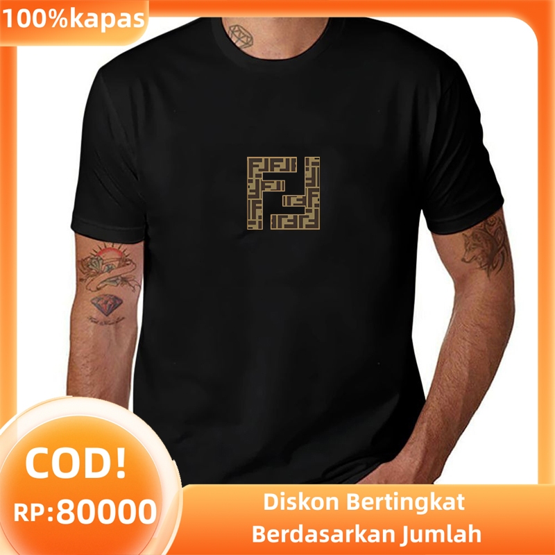COD Kaos Pria Lengan Pendek/Kaos Fendi Pria Wanita Premium Bahan Nyaman Desain Klasik