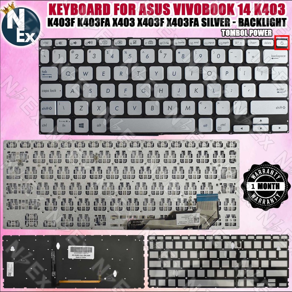 KEYBOARD FOR VIVOBOOK 14 K403 K403F K403FA X403 X403F X403FA SILVER - BACKLIGHT