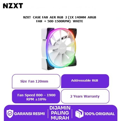 NZXT CASE FAN AER RGB 2 (1X 140MM ARGB FAN + 500-1500RPM) WHITE