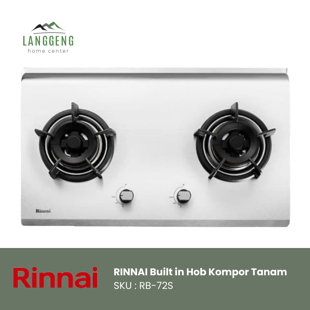 Rinnai Kompor Tanam Gas 2 Tungku RB-72S / Kompor Dapur Stainless Steel