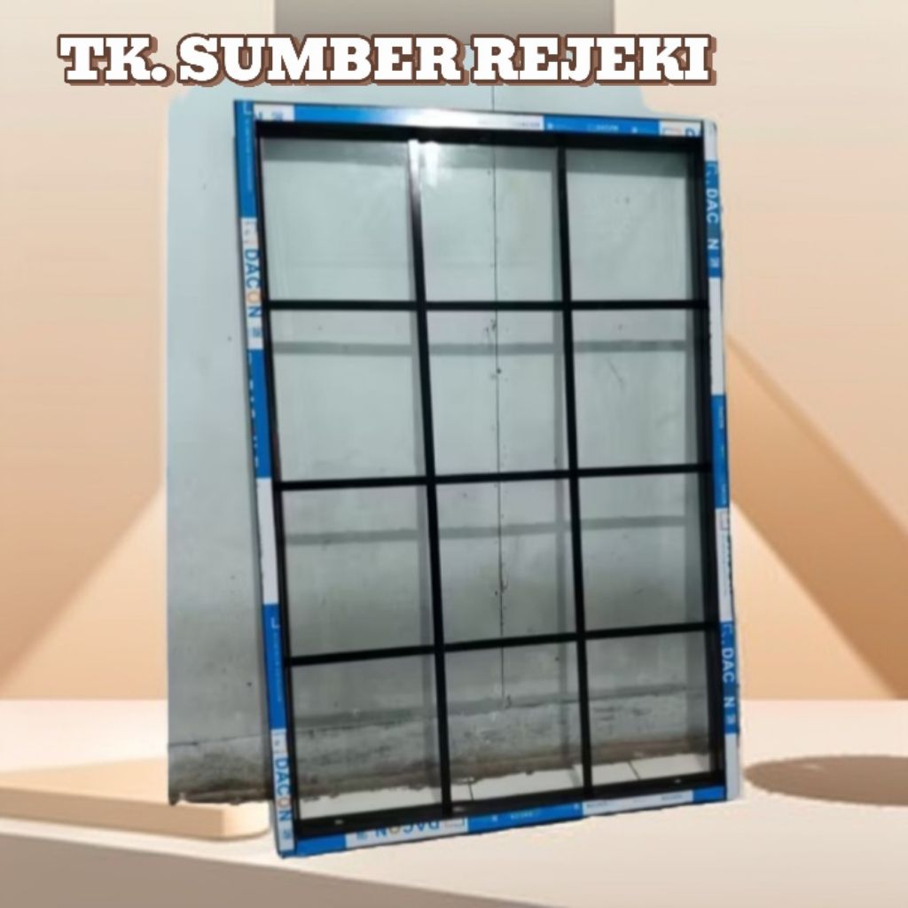 kusen jendela alumunium 3in kaca mati+ornamen ukuran L 100 x T 120 free packing kayu