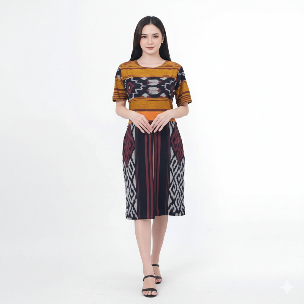 DRESS WANITA TERBARU MODEL KERJA BATIK MODERN ETNIK TENUN IKAT KATUN LURIK CANTIK ELEGAN KOREAN STYL