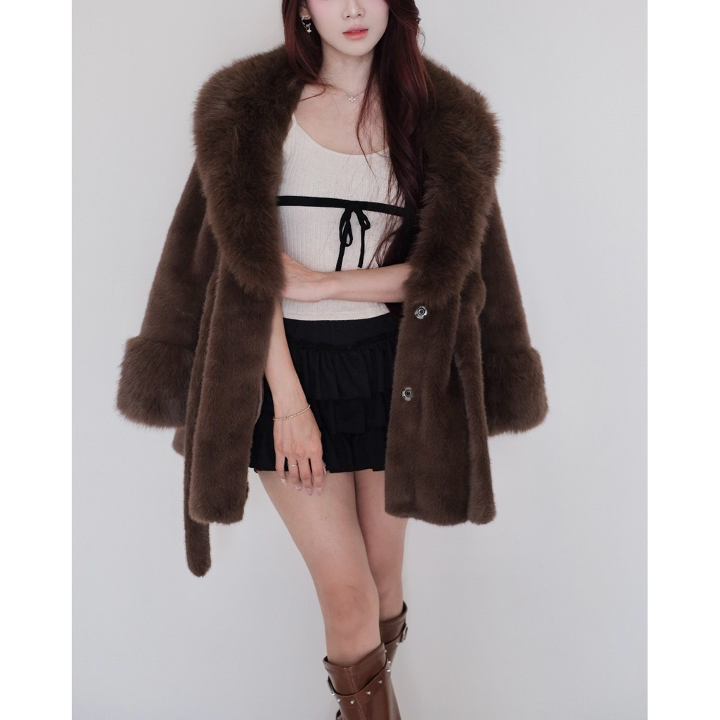 [COYOTE] Ashley Winter Fur Coat in Choco | Winter Coat | Jaket Bulu Wanita | Coat Musim Dingin