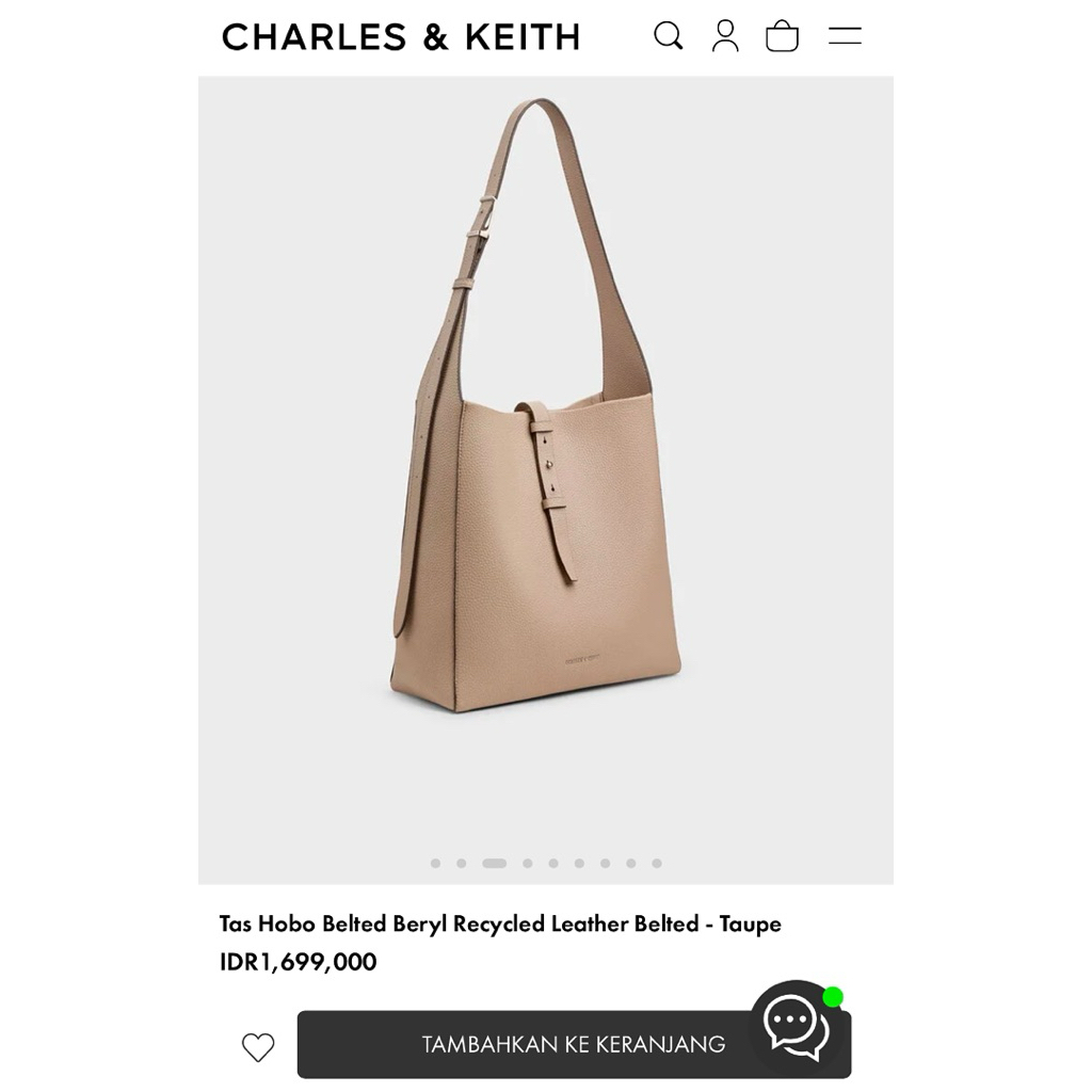 (FUJIDINAR) TAS WANITA KULIT ASLI BRANDED ORIGINAL - CHARLES & KEITH TAS HOBO BELTED BERYL RECYCLED 