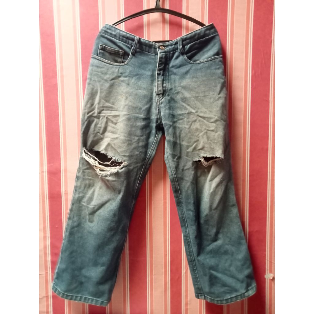 Celana Gombrong Pria Blue Washing Ripped Bekas Second Preloved