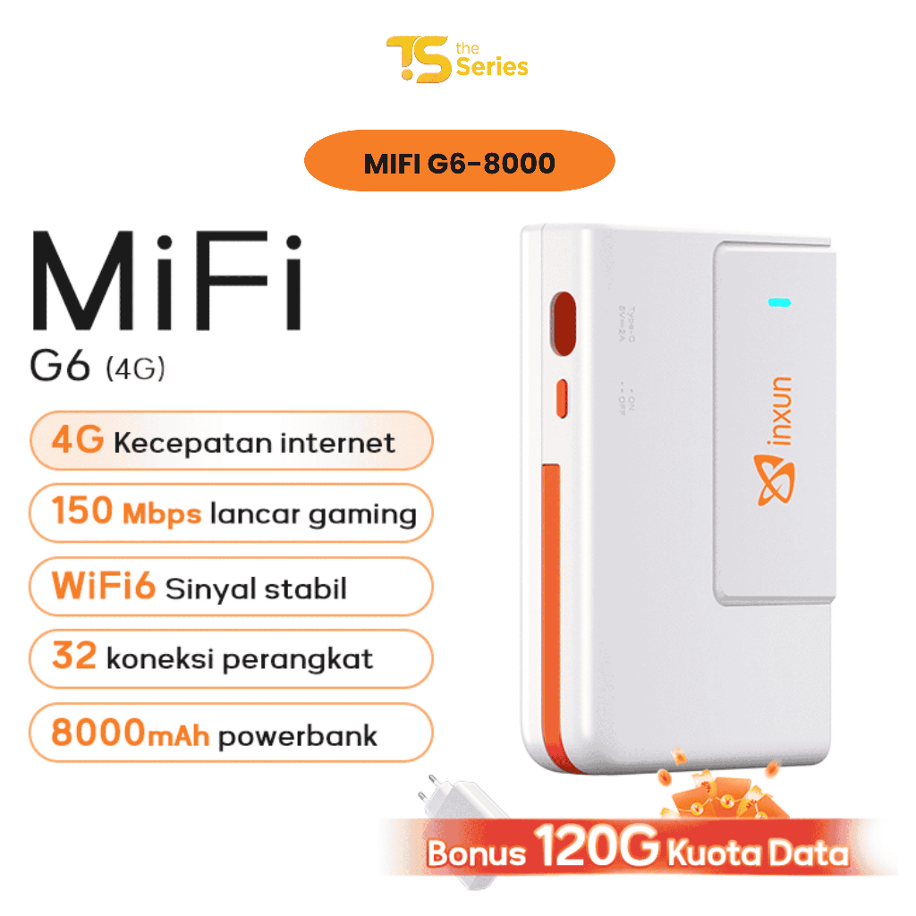 [Bonus 120GB] TheSeries MiFi 8000mAh Powerbank Charger Modem Wifi 4G 150Mbps All Operator 4G | Mifi 