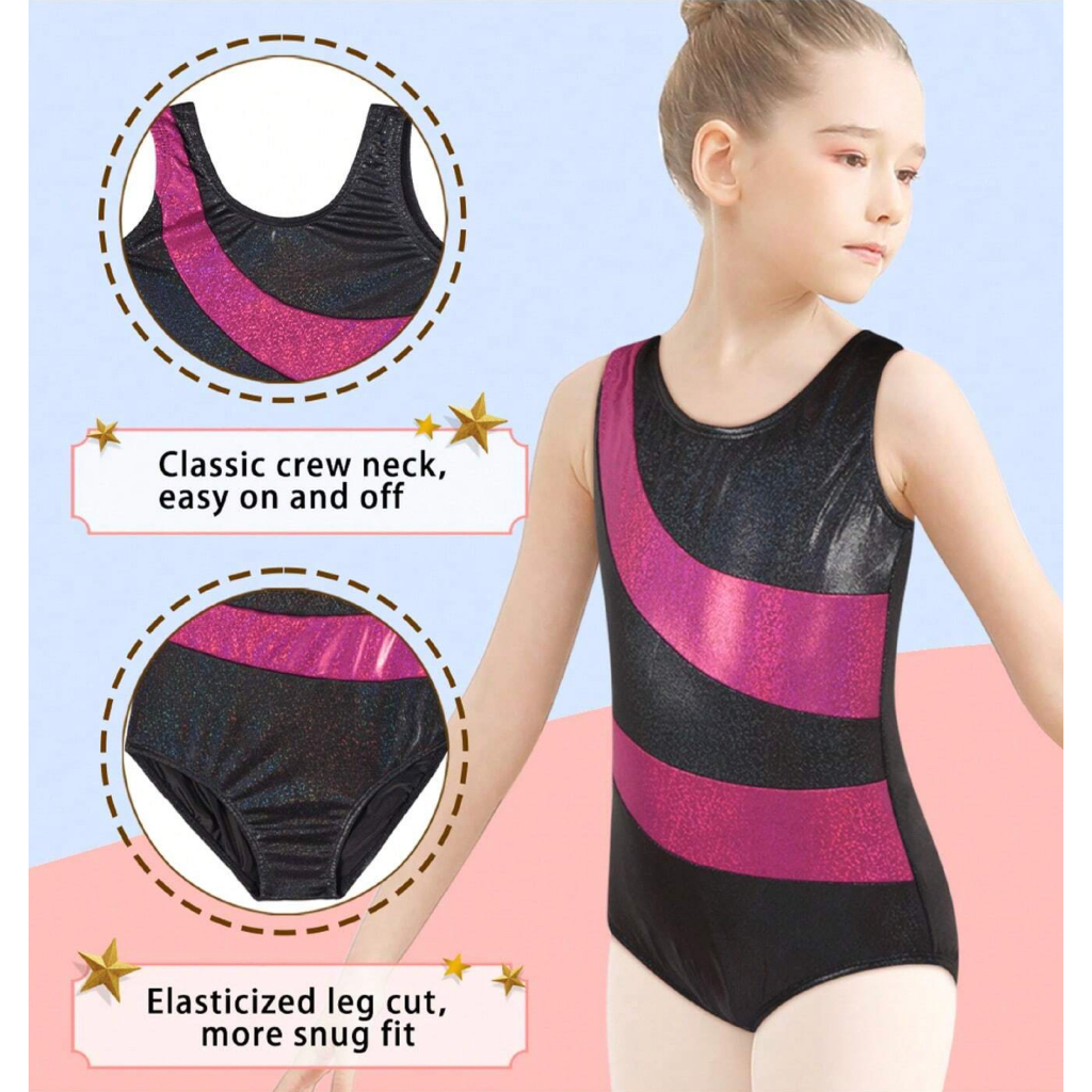 10yo - Leotard Gymnastics/Baju Leotard Gym Anak/Black-Pink