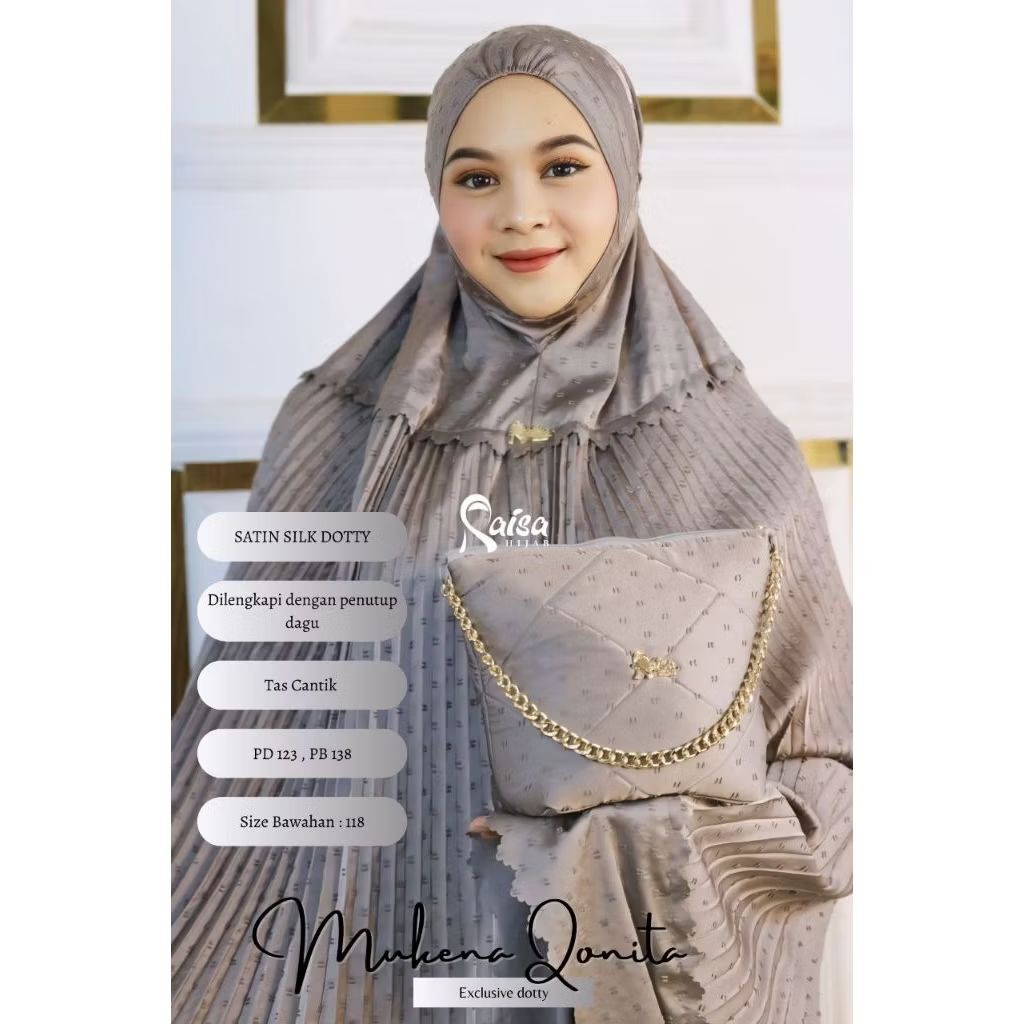 Mukena Silky Plisket Premium Dotty Uragiri Laser Cut Size Jumbo Adem Lembut Ringan Cantik Mukena Pli