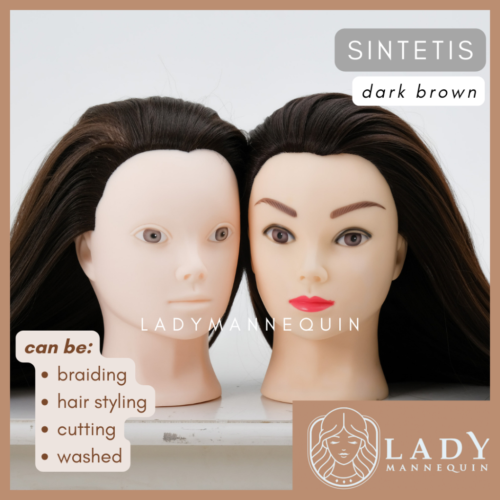 LADY MANNEQUIN (SINTETIS) Manekin Kepala Patung Rambut Sintetis untuk Latihan Styling Menata Rambut