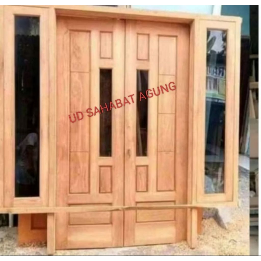 PINTU KUPU2 DABEL 1SET KUSEN JENDELA+DAUN+KANANKRI+LOSTER BAHAN KAYU KAMPER DAN MERANTI BISA CUSTOM 
