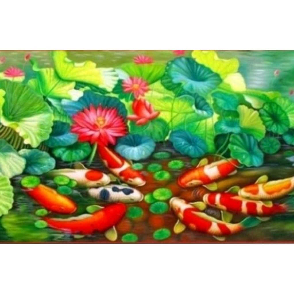 DIY PAket kristik ikan koi 9 lotus fish bunga lotus teratai full cross stitch kit embroidery diy ker
