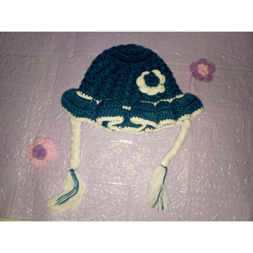 topi bayi perempuan * topi anak perempuan kepang* topi rajut * topi anak kekinian * topi balita * to