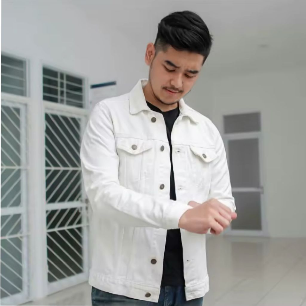 Jaket Jeans Denim Elegan Santai Mewah Pria Bahan Tebal Banyak Pilihan Warna Putih Hitam Biowosh Read