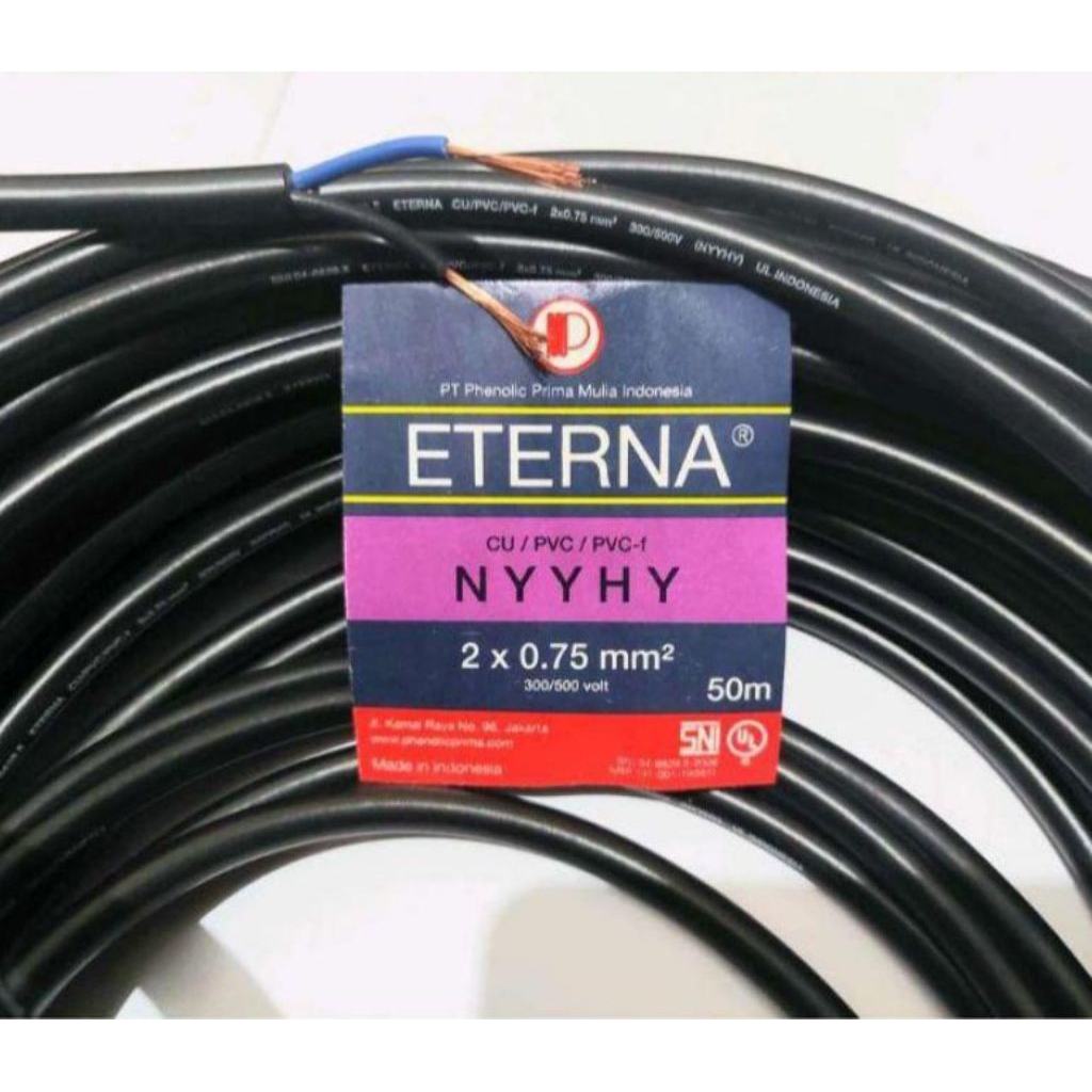 Kabel ETERNA NYYHY 2x0.75 Hitam serabut eceran