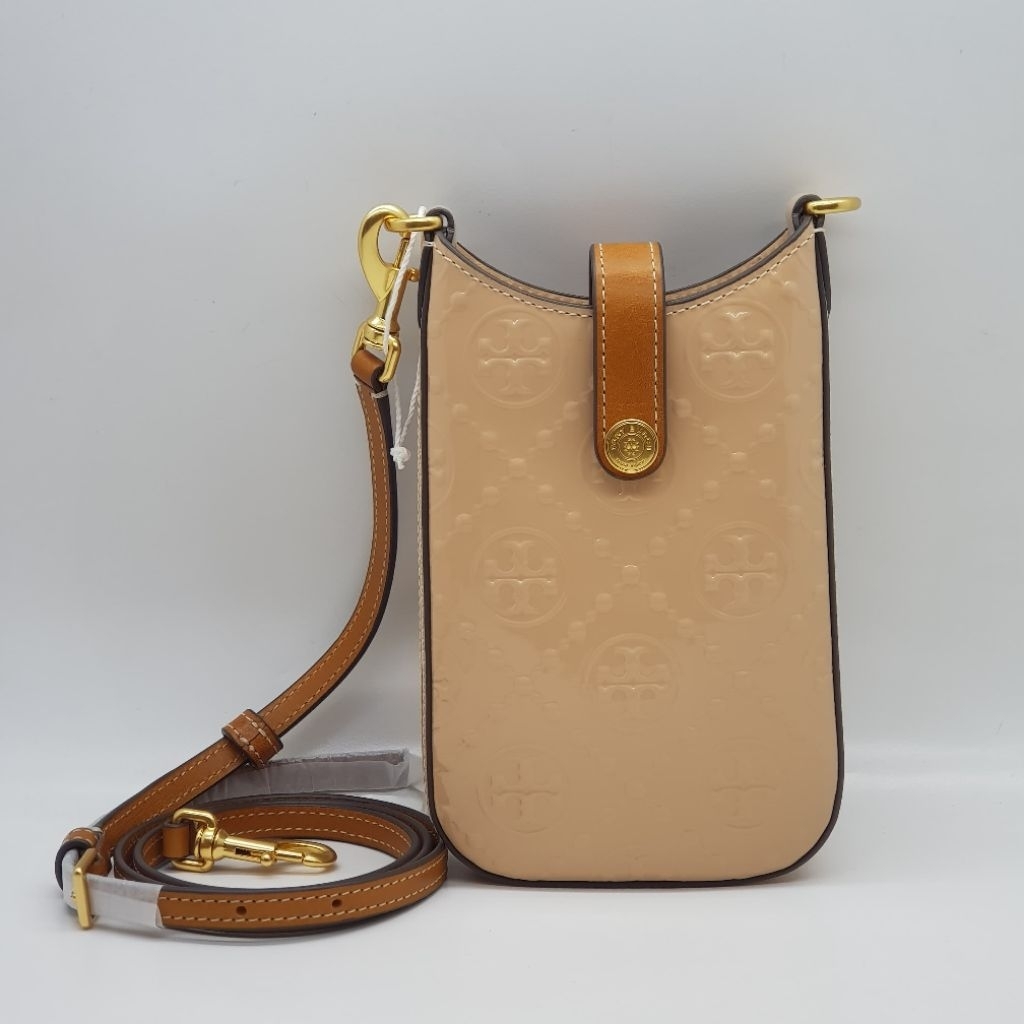 phone Crossbody TB T'MONOGRAM Patent emboss light peach 11x3.5x18