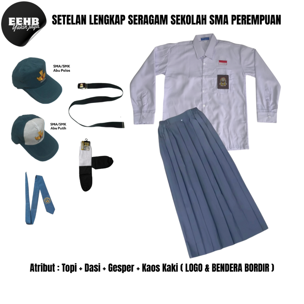 Setelan seragam sekolah SMA anak perempuan baju panjang rok panjang Set Seragam SMA Perempuan Wanita