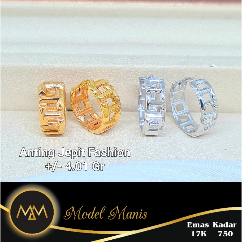 Model Manis Gold - Anting Jepit Bulat TT Putih Rosegold - Emas 17k  750