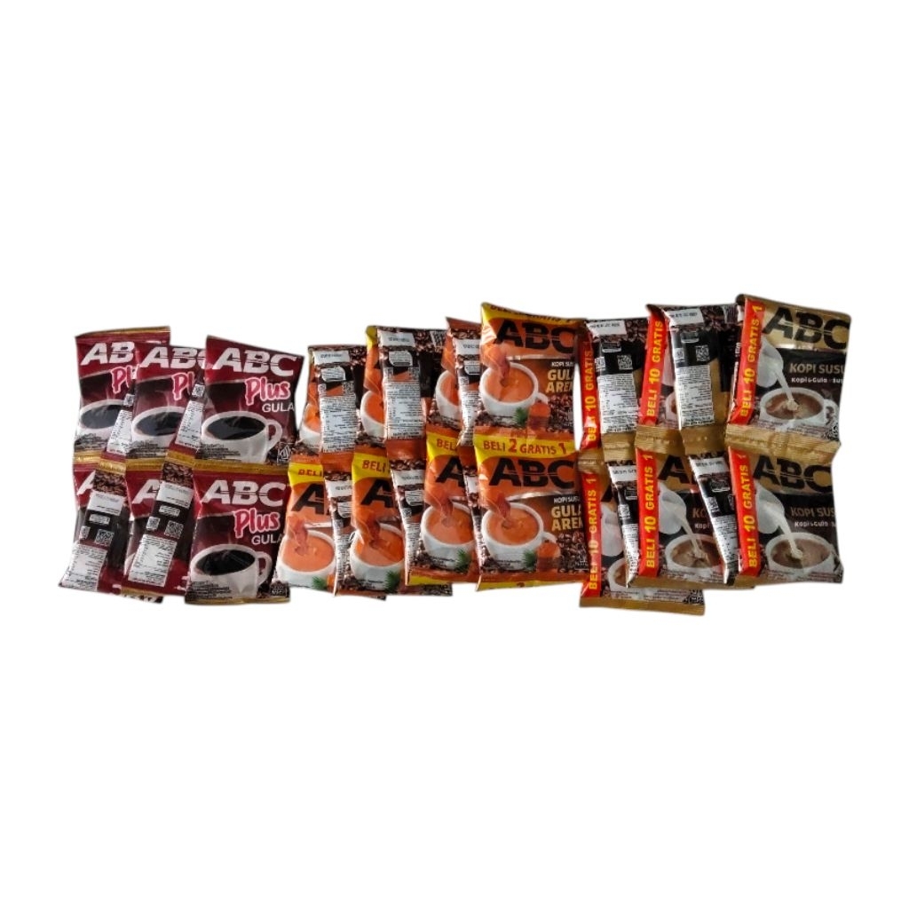 ABC all varian renteng abc kopi susu&gula+susu 30g,abc kopi susu gula aren 27g,abc plus gula 18g