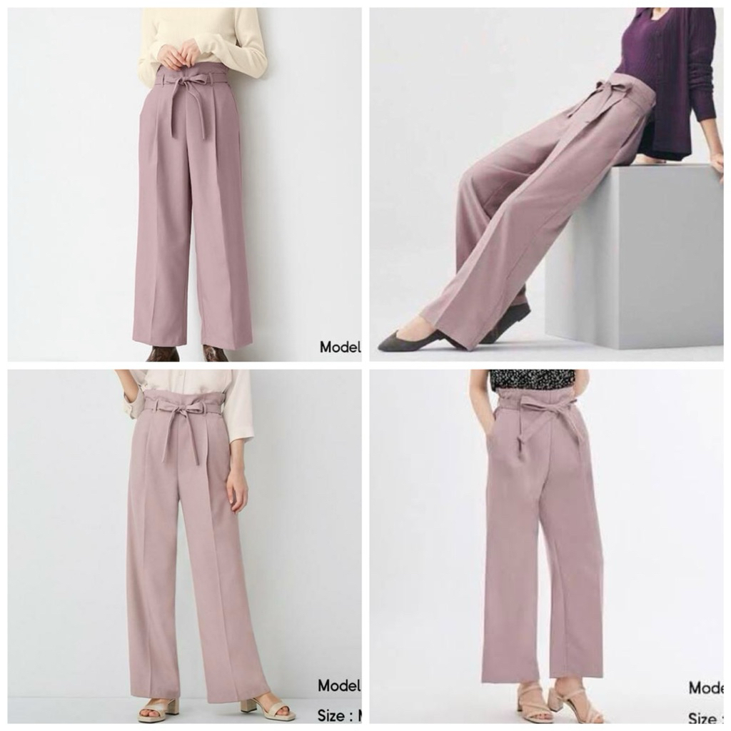 GU by Uniqlo belt pants mauve / trousers / celana kulot / highwaist