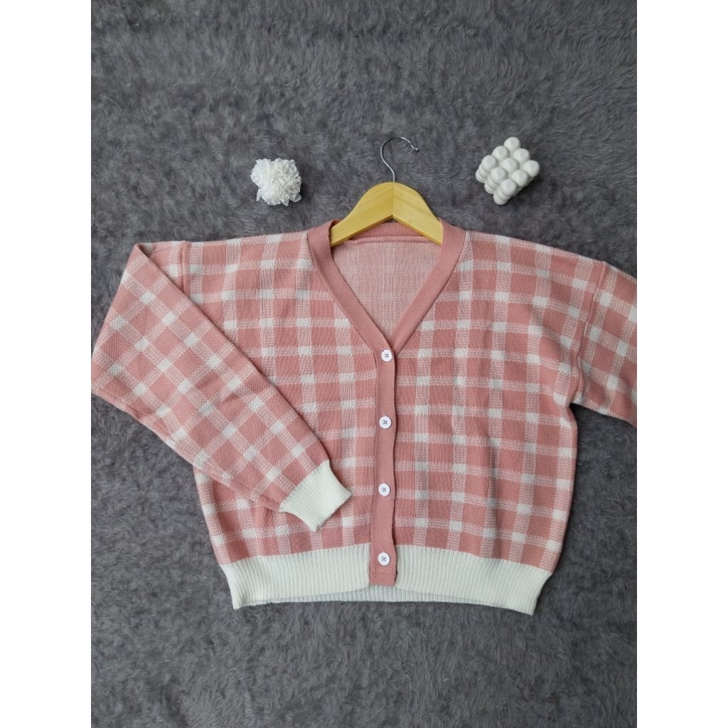 Cardigan rajut kotak kotak / atasan wanita