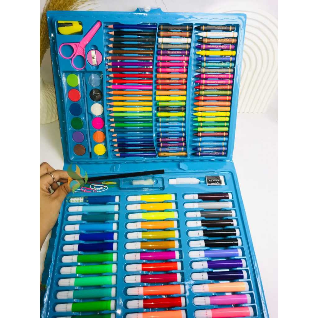 Set Pena Cat 150 Anak Kuas Cat Air Krayon Lilin Tongkat Alat Lukis Set Perlengkapan Sekolah TK Lukis