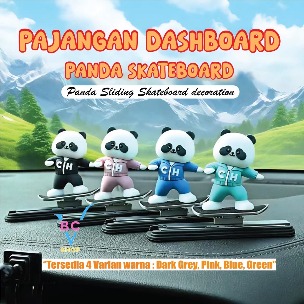 Pajangan Dashboard Skateboard Sliding Panda Bergerak Mengikuti Arah Mobil/ Panda Sliding Skateboard 