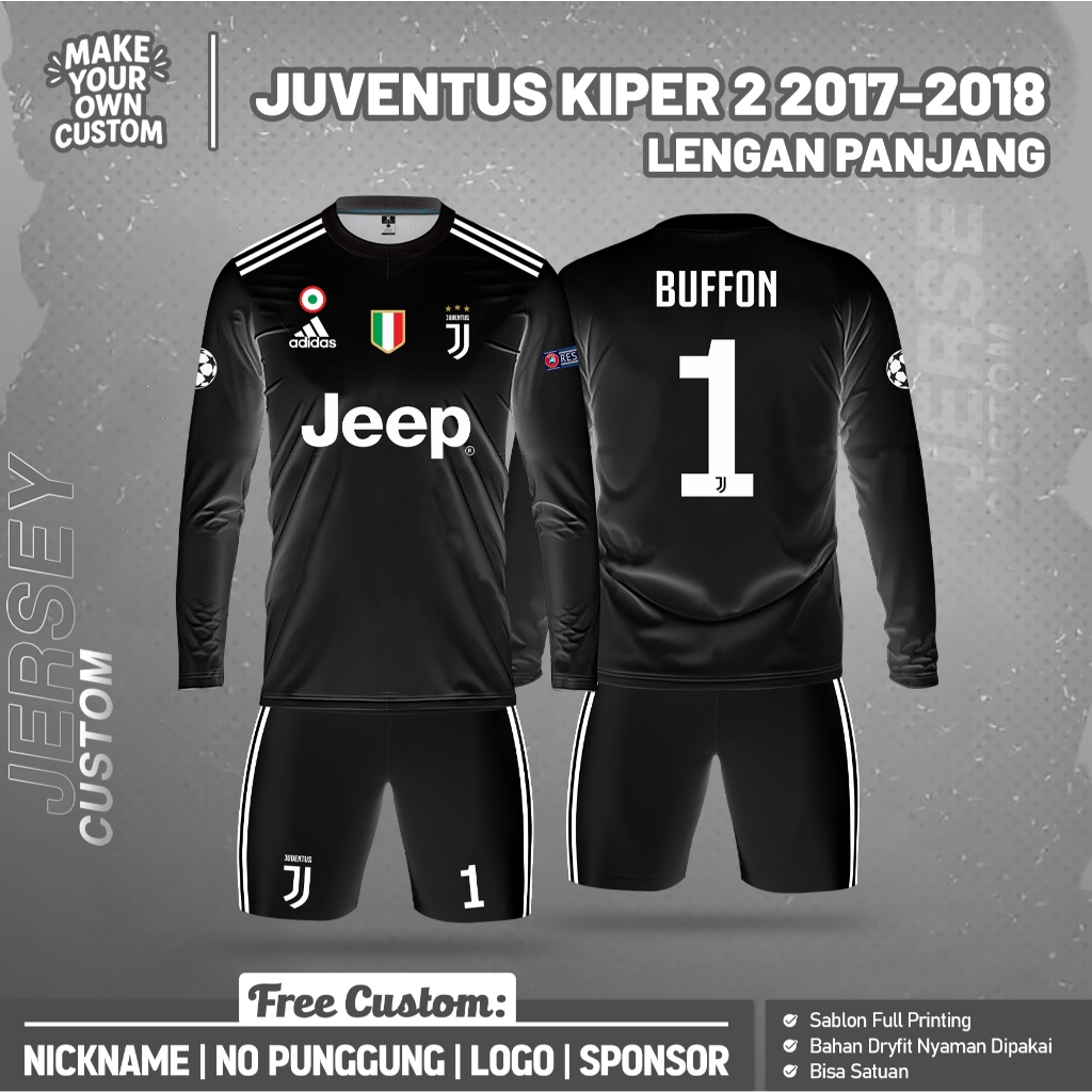 Jersey Bola Kiper Juve 2017-2018 Panjang Custom Nama Nomor Dewasa Anak