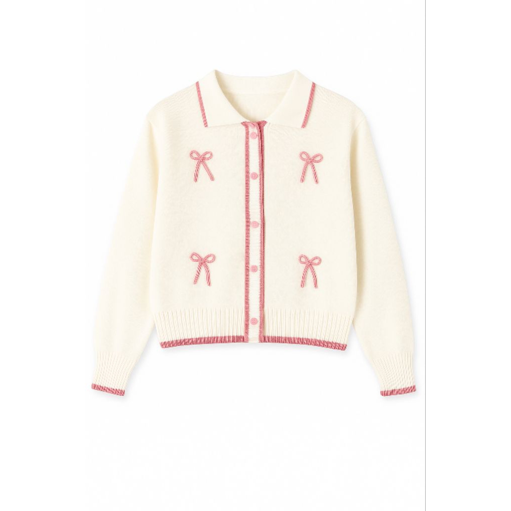 Cardigan Rajut Anak Perempuan Usia 1–10 Tahun Model Rebeca Lucu dengan Motif Pita Cantik Desain Keki