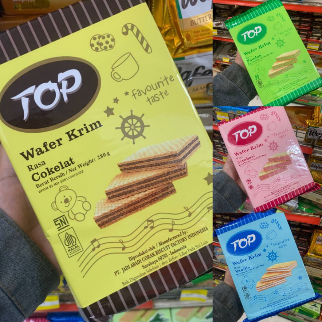 Wafer Khong Guan Top Wafer Krim 300Gr Rasa Pandan Vanilla Cokelat Strawberry