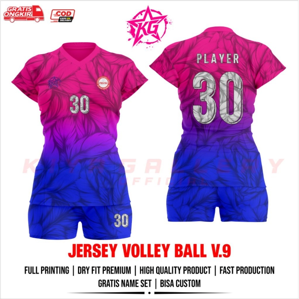 JERSEY BAJU VOLI WANITA V.9 FULL PRINTING GRATIS NAMA DAN NOMOR
