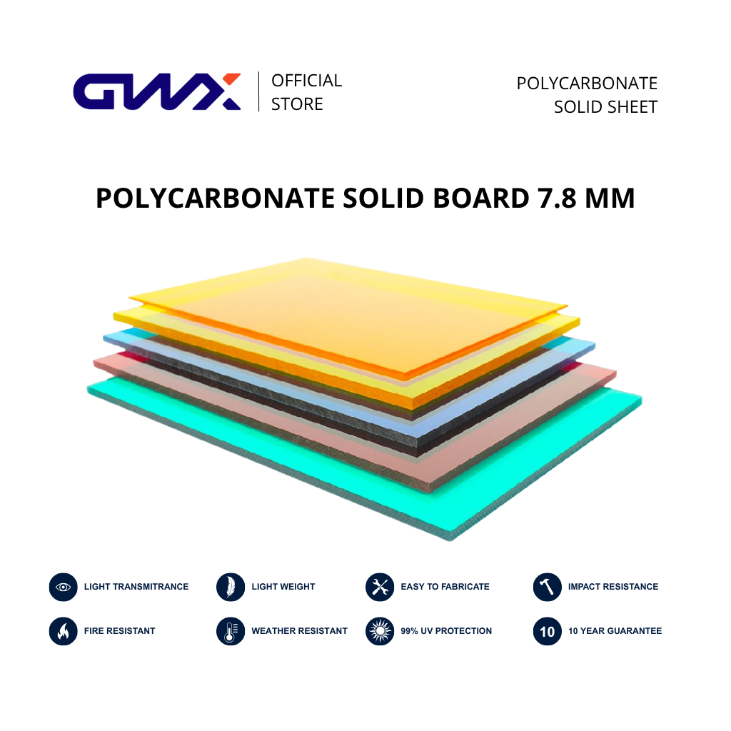 Atap dan Sekat Polycarbonate Solid Sheet GWX 7.8 MM Panjang (Meter) 2.44M  | Atap Transparan | Kanop