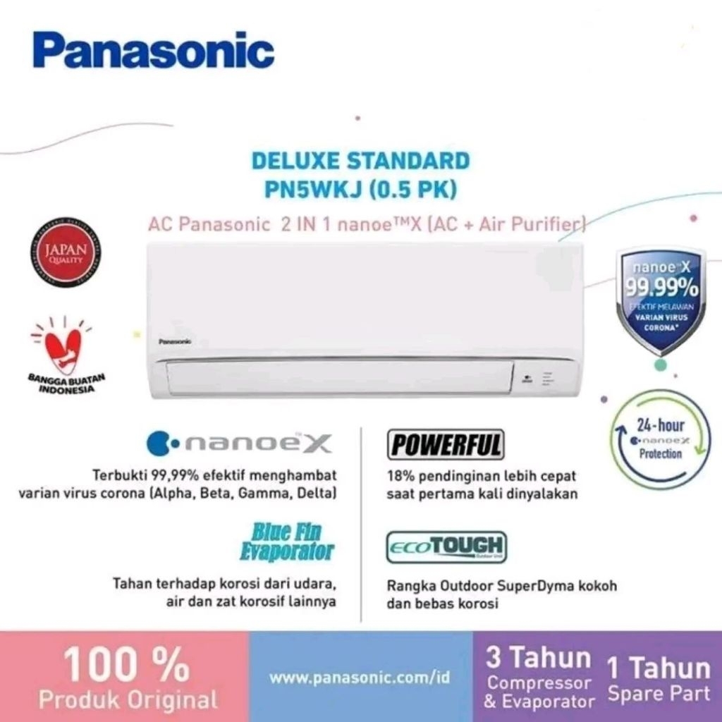 AC 1/2pk Panasonic CS-PN5WKJ + Pasang PN5 5WKJ deluxe nanoeX purifier