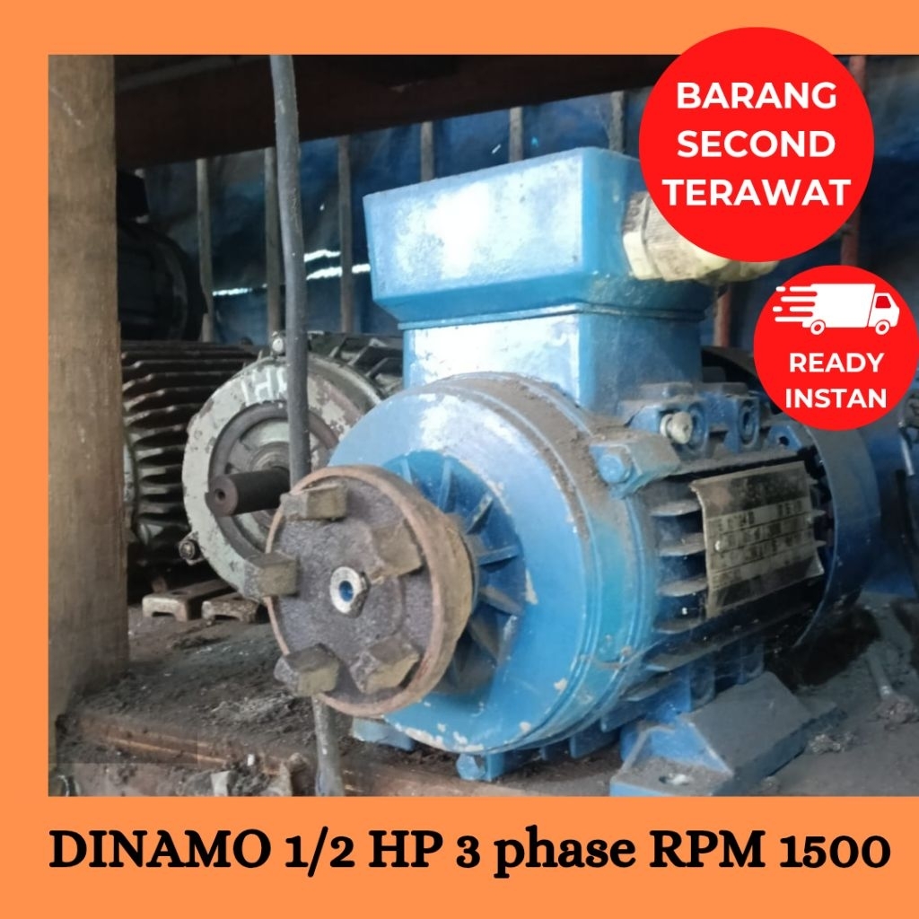 DINAMO BEKAS ELEKTRO MOTOR 1/2 HP 3 PHASE 4 POLE RPM 1500 | SUPPLIER DINAMO BEKAS SURABAYA