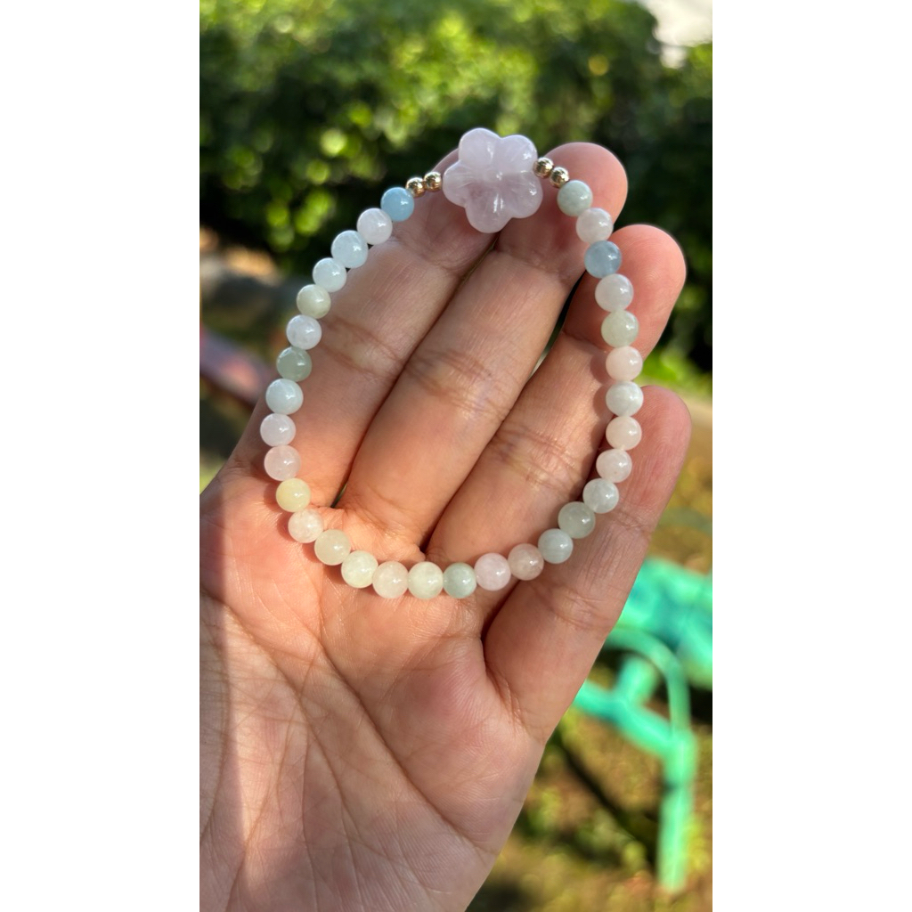 Gelang mix beryl 5 mm dengan spacer morganite (pink beryl)