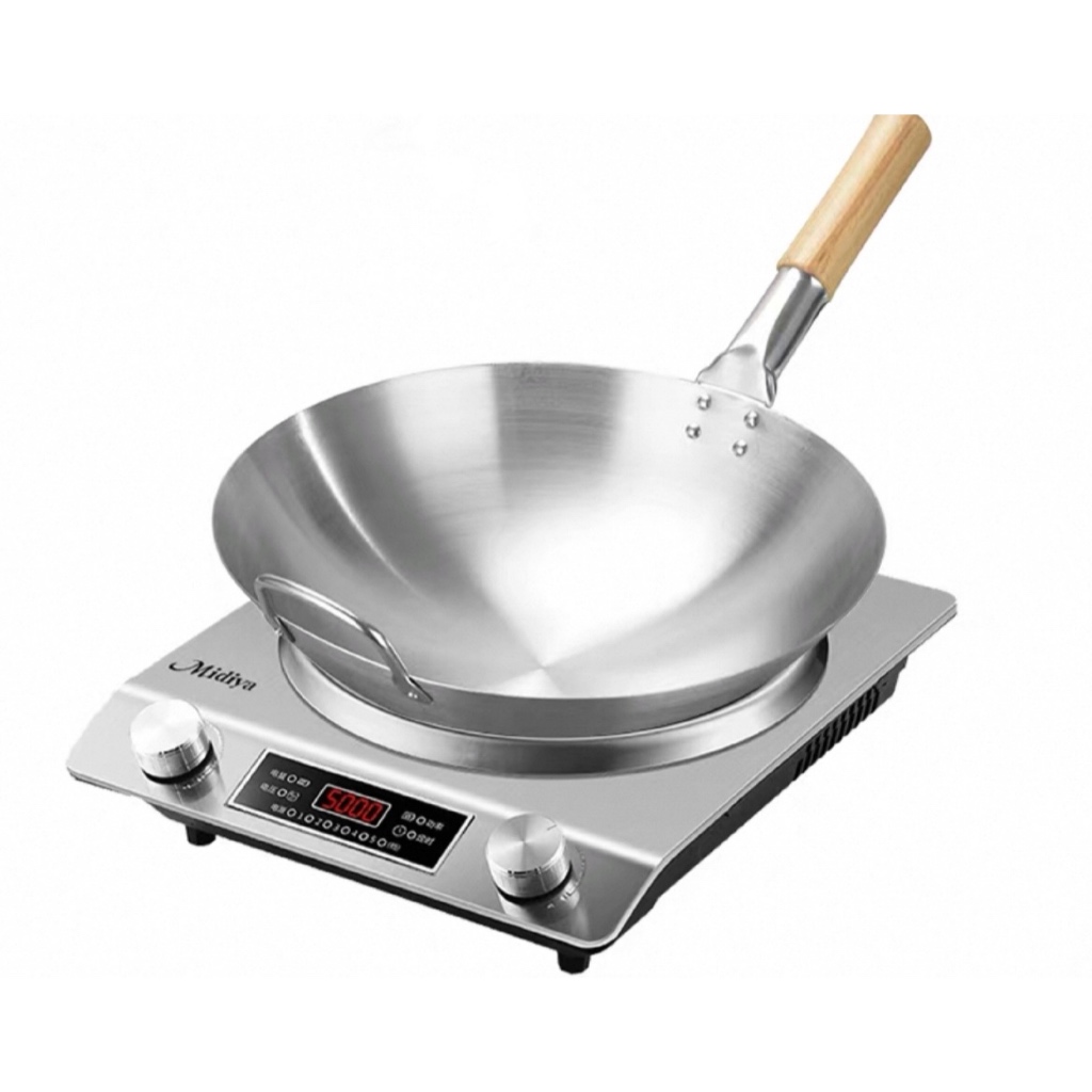 Wajan Stainless Steel Tebal Gagang Kayu Wok Pan Kuali